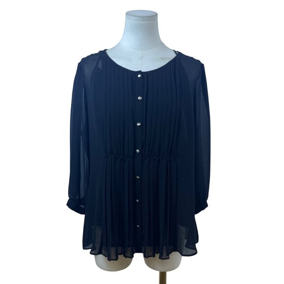 Talbots Women Black Polyester Camisole & Sheer Button-Up Blouse Set Size 14P - Picture 1 of 8